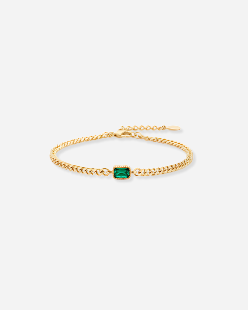 Emerald Solitaire Cuban Chain Bracelet