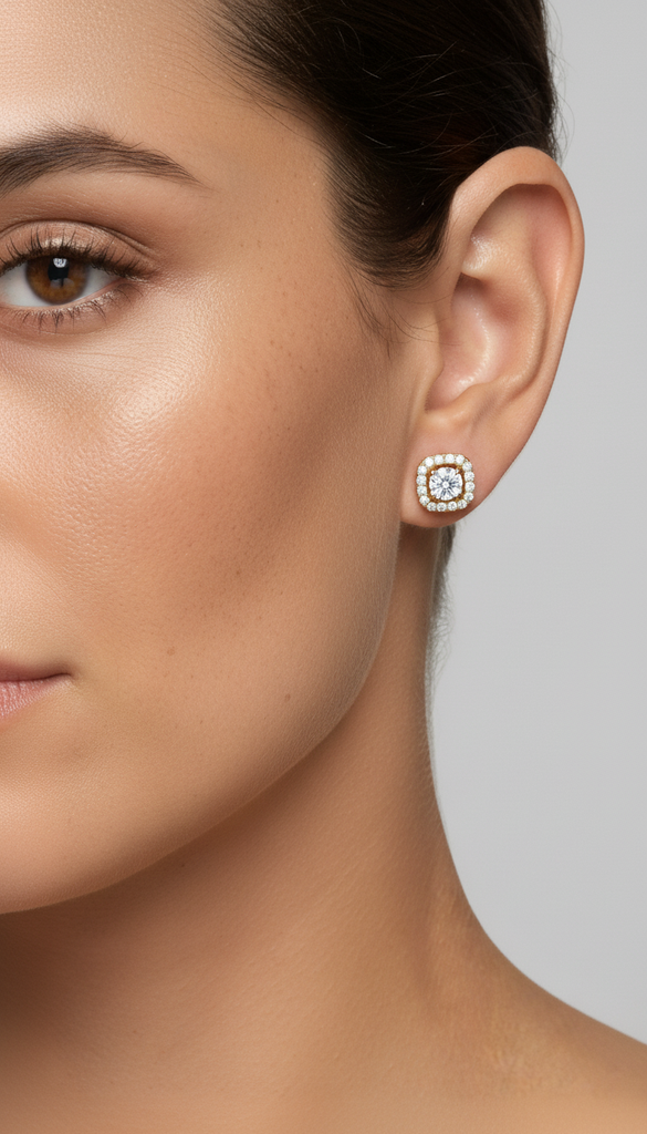 Encased Cushion Halo Earrings