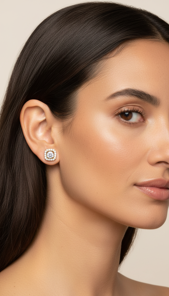 Encased Cushion Halo Earrings