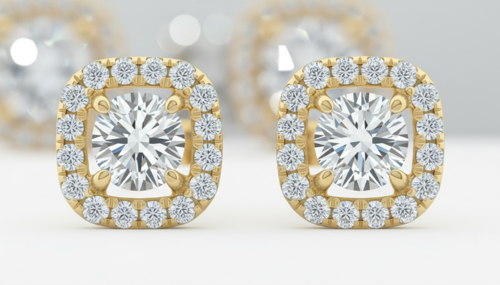 Encased Cushion Halo Earrings