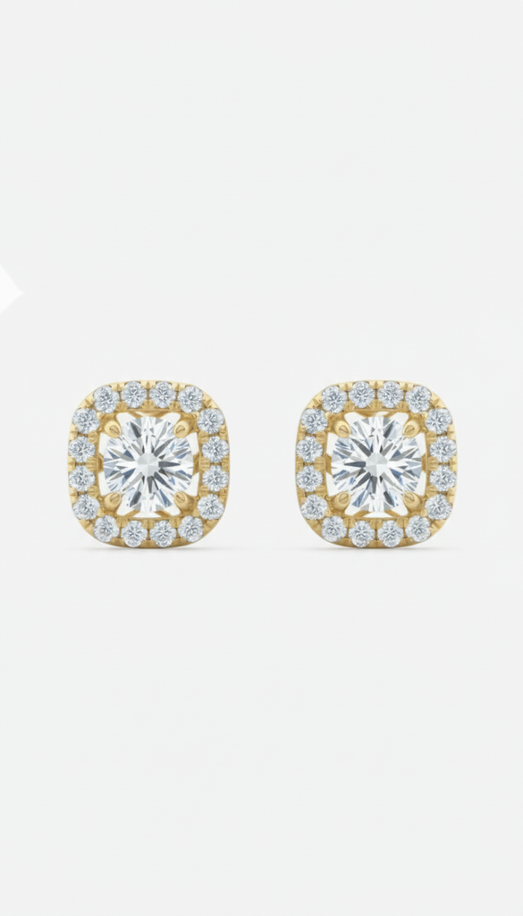 Encased Cushion Halo Earrings