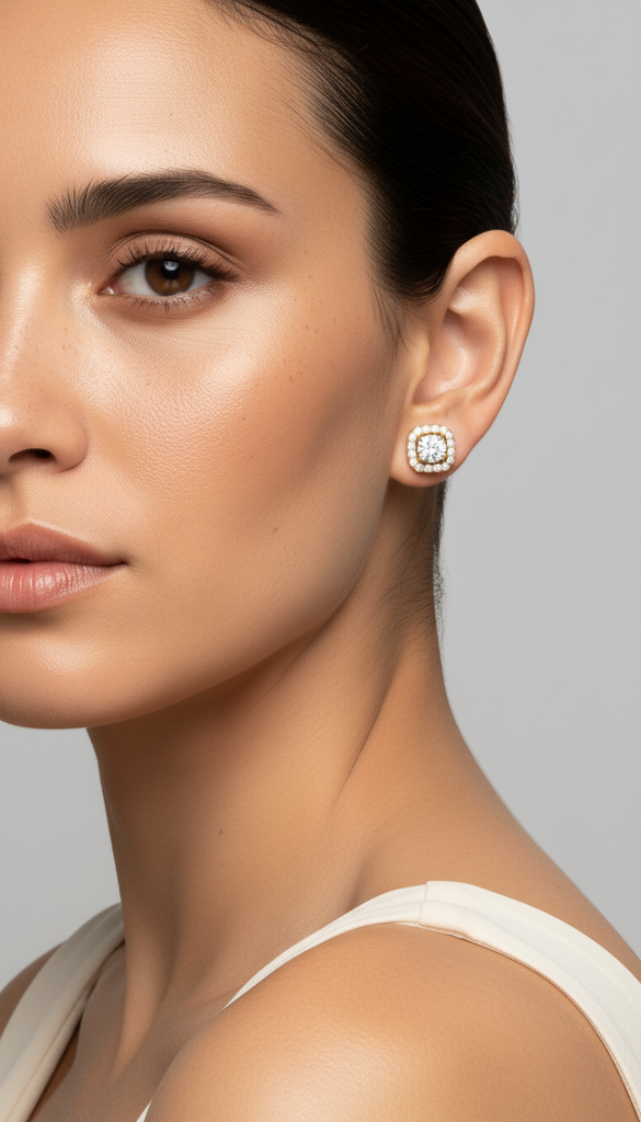 Encased Cushion Halo Earrings
