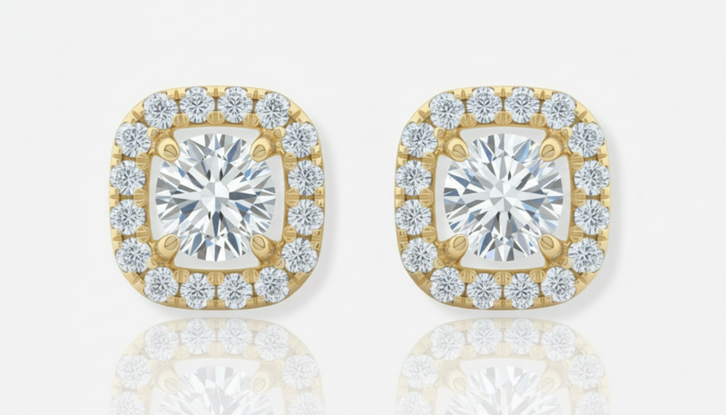 Encased Cushion Halo Earrings