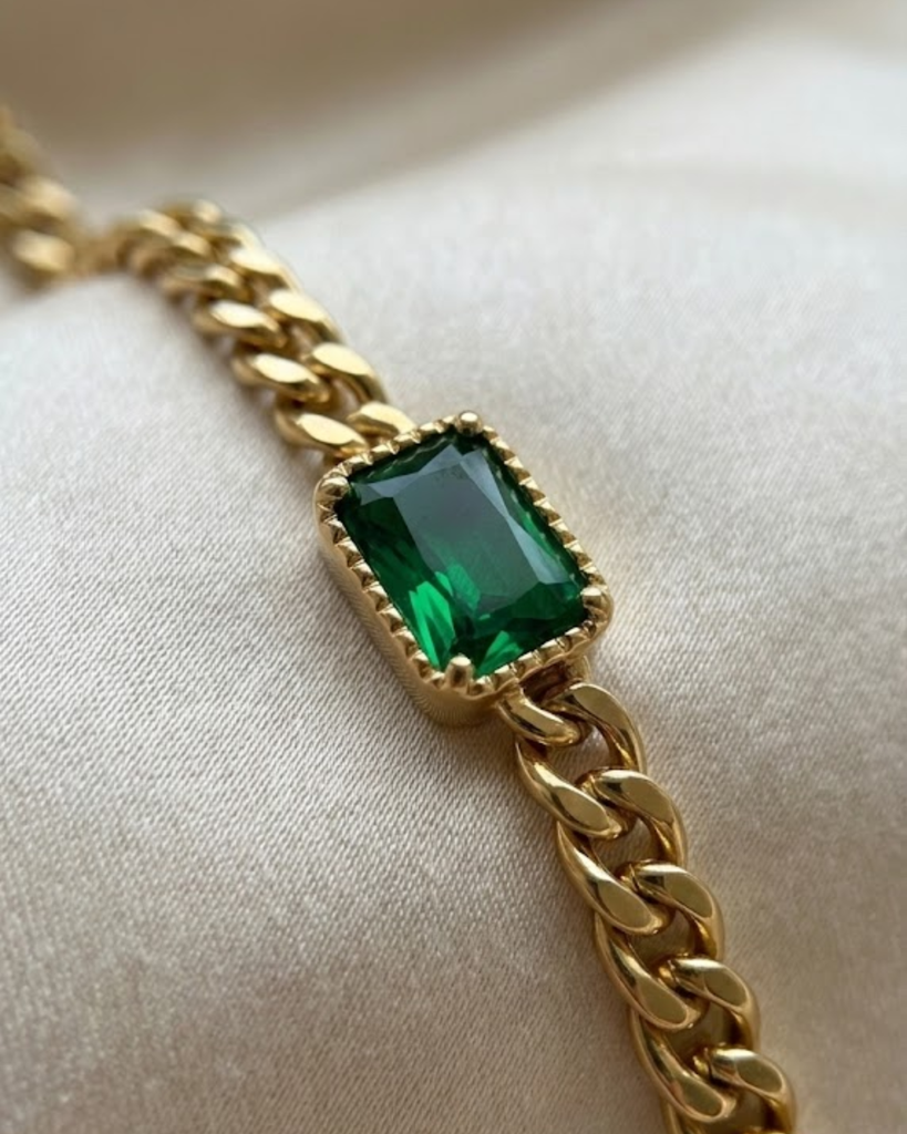Emerald Solitaire Cuban Chain Bracelet